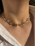 Taşlı Yıldız Sıralı Gold Choker Kolye