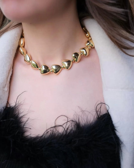 Akrilik Gold Kalp Choker Kolye